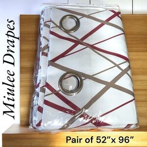 Miulee-NWT pair of 52”x96” silky geometric drapes. Off white/maroon/taupe. NEW!